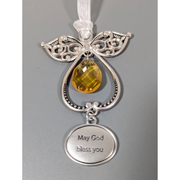 Ganz May Gold Bless You Angel Ornament Glass Charm Christmas - Picture 2 of 6